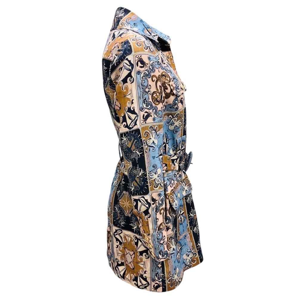 ZIMMERMANN BLUE MULTI NAUTICAL PATCH PRINT ALIGHT LINEN MINI UTILITY DRESS WITH - Picture 2 of 5